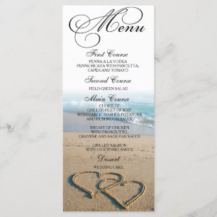 Heart on the Shore Beach Wedding Dinner Menu Card