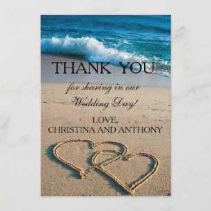 Heart on the Shore Beach Wedding Thank You Note Card