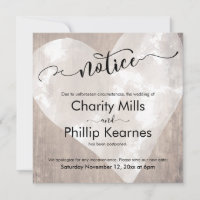 Heart on Wood Notice Postponed Wedding Card