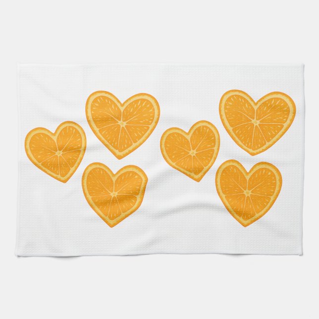 Heart Orange Kitchen Towel – Cute Citrus Decor (Horizontal)