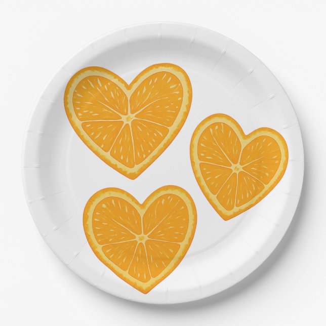 Heart Orange Paper Plate – Citrus Party Decor (Front)