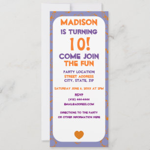 Heart Orange Purple Squares Circles Dots Birthday Invitation
