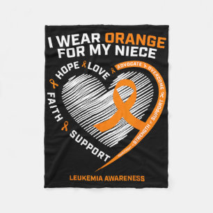Heart Orange Ribbon For My Niece Leukaemia Awarene Fleece Blanket