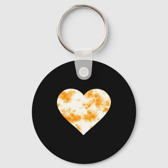Heart Orange Tie Dye - Cute Valentines Day Graphic Key Ring (Front)
