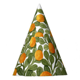 Heart Oranges: Green Branches Love. Party Hat