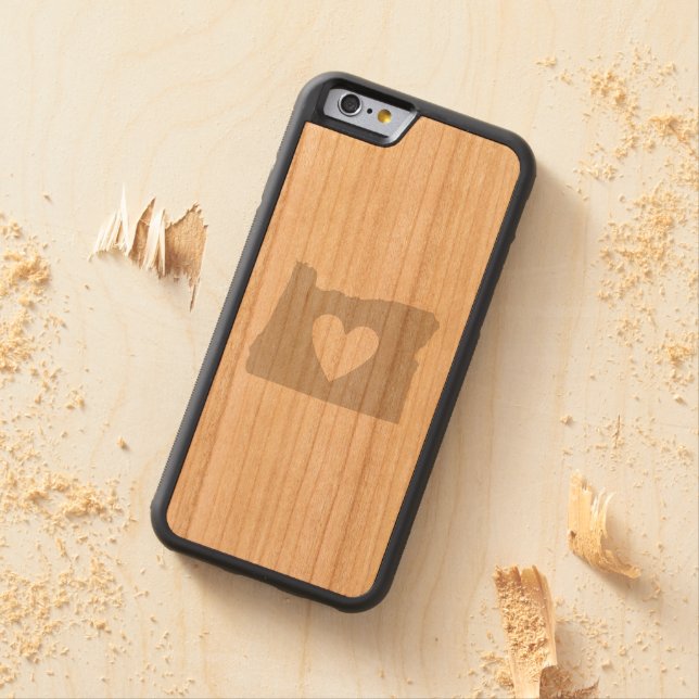 Heart Oregon state silhouette Carved Wood iPhone Case (In Situ)
