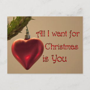Heart Ornament - All I Want for Christmas Holiday Postcard