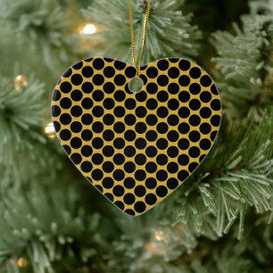 Heart Ornament with M Gold Finish and Black Dot De