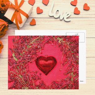 Heart Ornaments in a Beaded Wreath Postcard