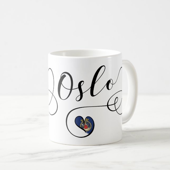 Heart Oslo Mug, Norwegian Coffee Mug (Front Right)