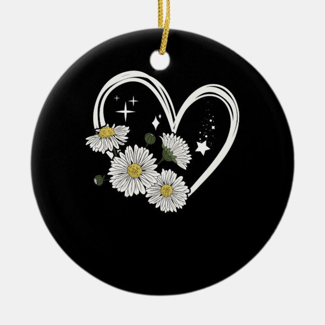 Heart Outline With Daisy Flowers Oopsie Daisy Girl Ceramic Tree Decoration (Front)