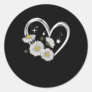 Heart Outline With Daisy Flowers Oopsie Daisy Girl Classic Round Sticker