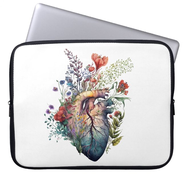 Heart overgrown with florals (cutout) - anatomy  laptop sleeve (Front)