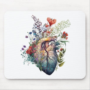 Heart overgrown with florals (cutout) - anatomy  mouse mat