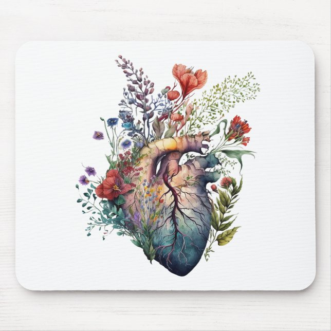 Heart overgrown with florals (cutout) - anatomy  mouse mat (Front)