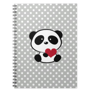 Heart Panda Bear Grey Polka Dots Notebook