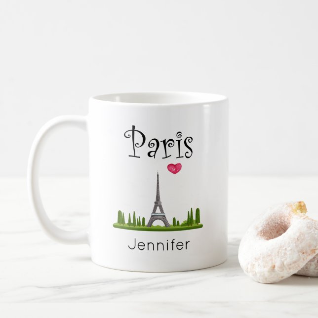 Heart Paris with Eiffel Tower Custom Coffee Mug (With Donut)
