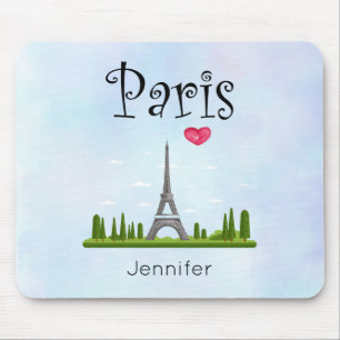 Heart Paris with Eiffel Tower Custom Mouse Mat