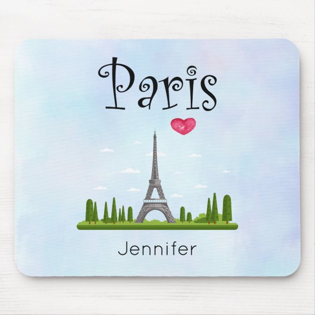 Heart Paris with Eiffel Tower Custom Mouse Mat (Front)