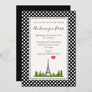 Heart Paris with Eiffel Tower Dinner Party Invitation