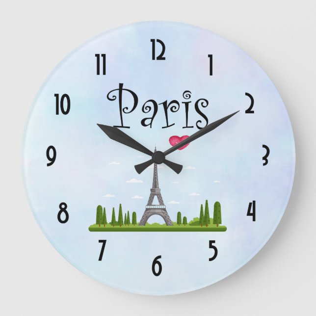 Heart Paris with Eiffel Tower Large Clock (Front)
