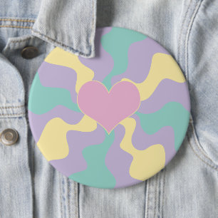 Heart - Pastel Pink, Yellow, Purple and Green 6 Cm Round Badge