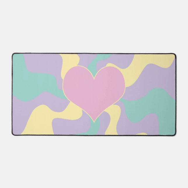 Heart - Pastel Pink, Yellow, Purple and Green Desk Mat (Front)