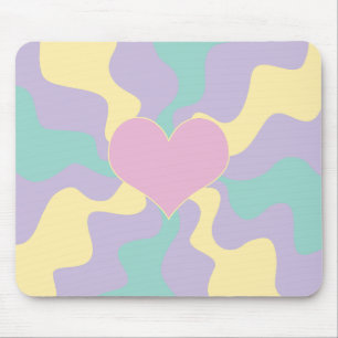 Heart - Pastel Pink, Yellow, Purple and Green Mouse Mat