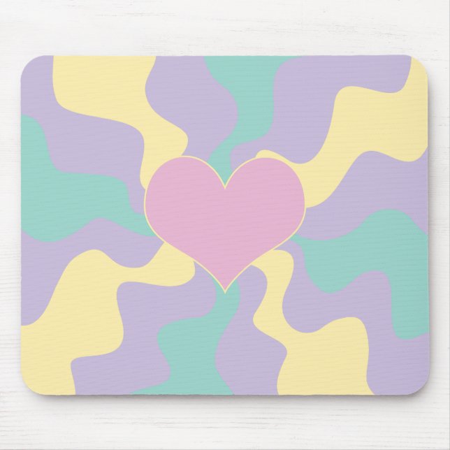 Heart - Pastel Pink, Yellow, Purple and Green Mouse Mat (Front)