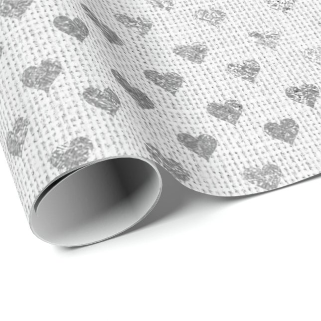 Heart Pastel Silver Gray Bright White Bridal Linen Wrapping Paper (Roll Corner)