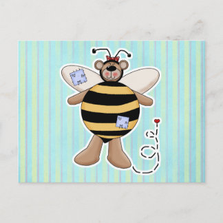 Heart Patch Bumble Bee Bear Postcard