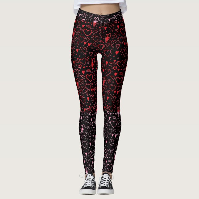 Heart pattern 01.Red.Pink.b Black BG2 Leggings (Front)