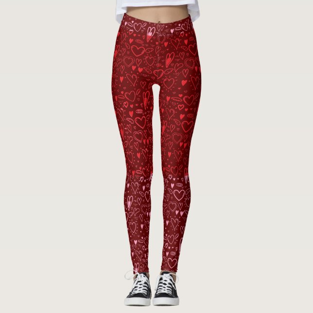 Heart pattern 01.Red.Pink.b DRed BG2 Leggings (Front)
