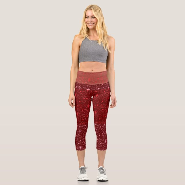 Heart pattern 01.Red.Pink.b Red BG Capri Leggings (Front)