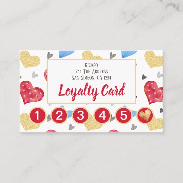 Heart Pattern 6th Appointment Personalised Loyalty Card (Front)