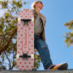 Heart Pattern Add Name  Skateboard<br><div class="desc">Personalize this gorgeous trendy chic red heart repeating pattern on pink background design with your name in elegant chic typography. Original hand painted artwork by Catherine Sweetman.</div>