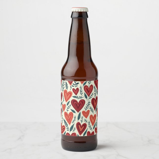 heart pattern beer bottle. bottle label (Front)