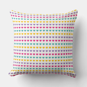 Heart Pattern: Blue, Pink, Yellow, and Purple Cushion