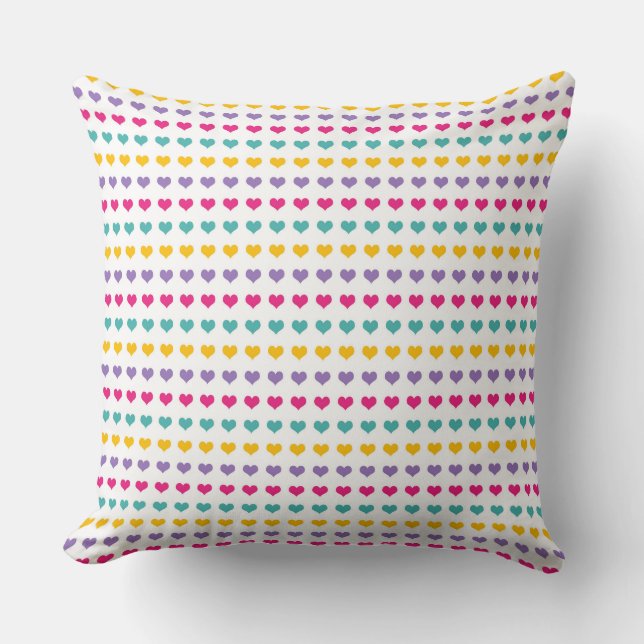 Heart Pattern: Blue, Pink, Yellow, and Purple Cushion (Front)