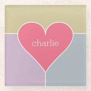 Heart Pattern custom monogram glass coaster
