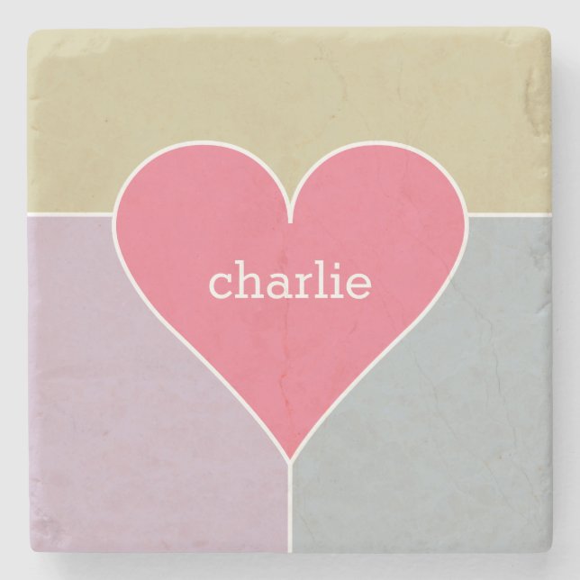 Heart Pattern custom monogram stone coasters (Front)