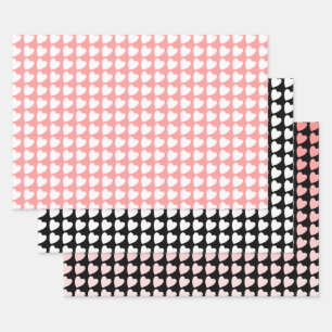 Heart Pattern in Black, White and Pink Wrapping Paper Sheet