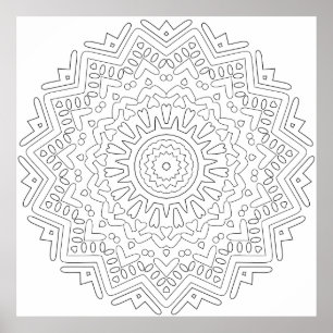Heart Pattern Mandala Colouring Page Star Design Poster