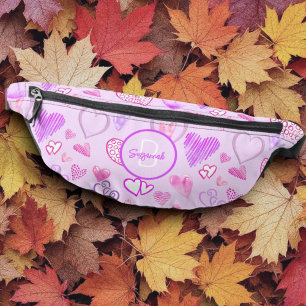 Heart Pattern on Pastel Purple Initial Monogram Bum Bags