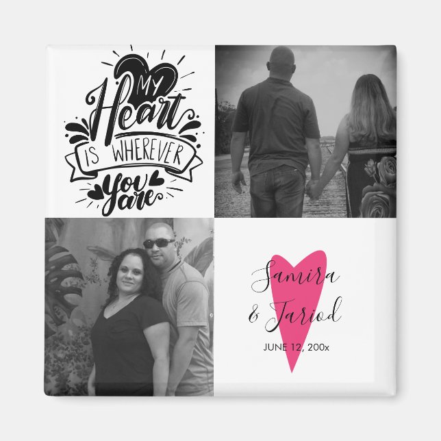 Heart Pattern Photo Collage Valentine’s Day Card Magnet (Front)