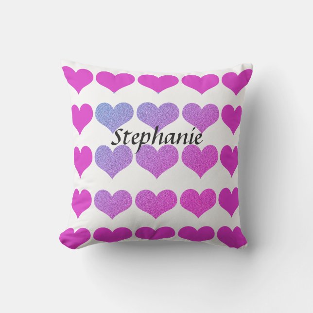 Heart Pattern Pink Purple Ombre Monogram Name Cute Cushion (Front)