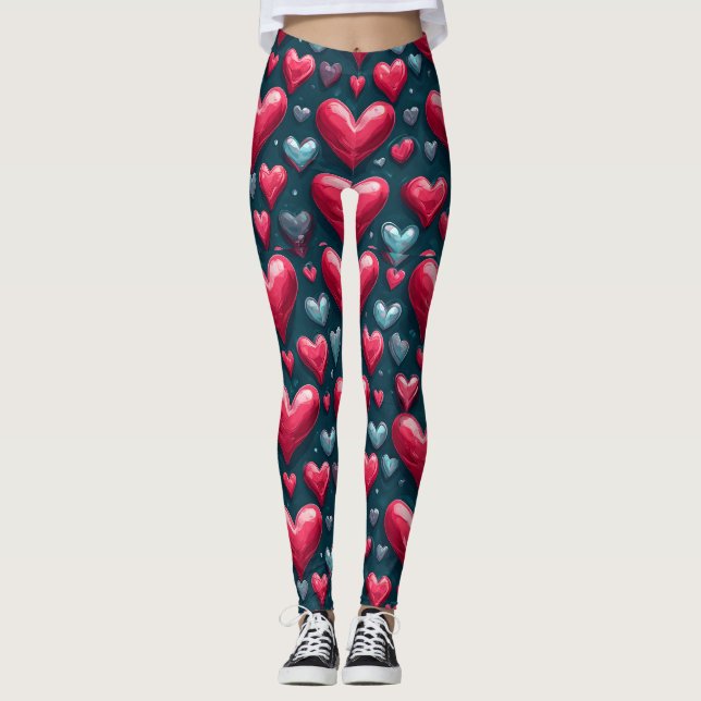 💙 Heart Pattern Playful Home Style Love 💖 Leggings (Front)