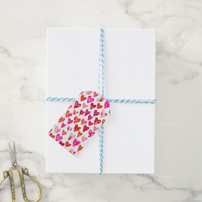 Heart Pattern Red Pink Gift Tags (With Twine)