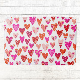Heart Pattern Red Pink Modern Bath Mat