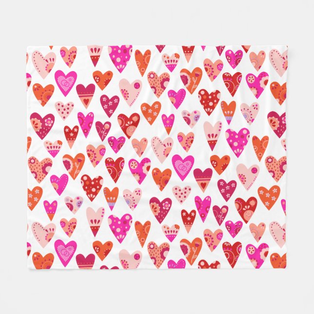 Heart Pattern Red Pink Modern Fleece Blanket (Front (Horizontal))